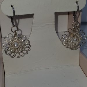 Sterling Silver pearl swirl Bead Dangle Earrings
